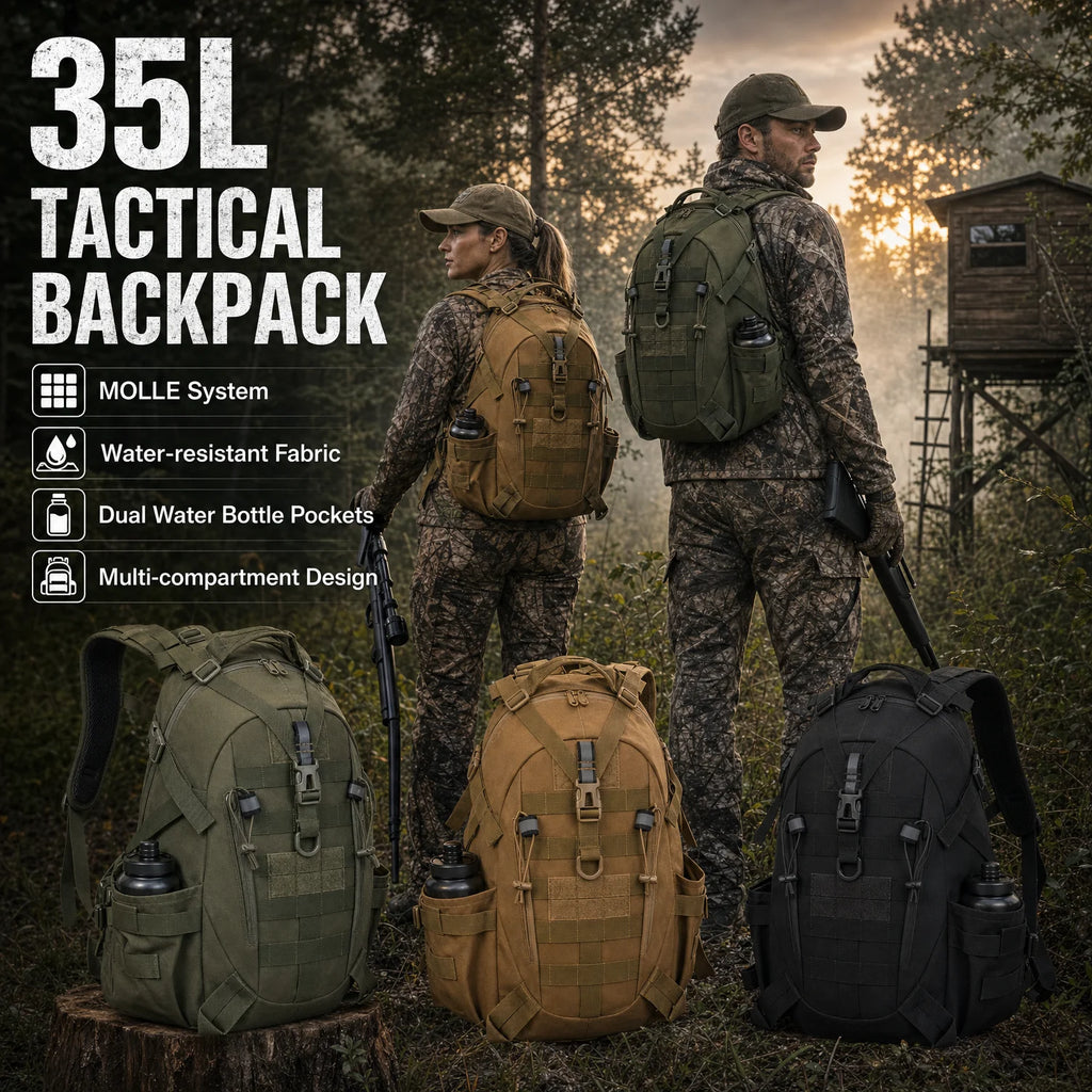 35L Tactical Hunting Backpack for Men with MOLLE System & Reflective Strip, Outdoor Hiking Rucksack with Dual Cup Holders & Compression Straps, Deer Bow Archery Elk Waterfowl Hunting Gear Bag