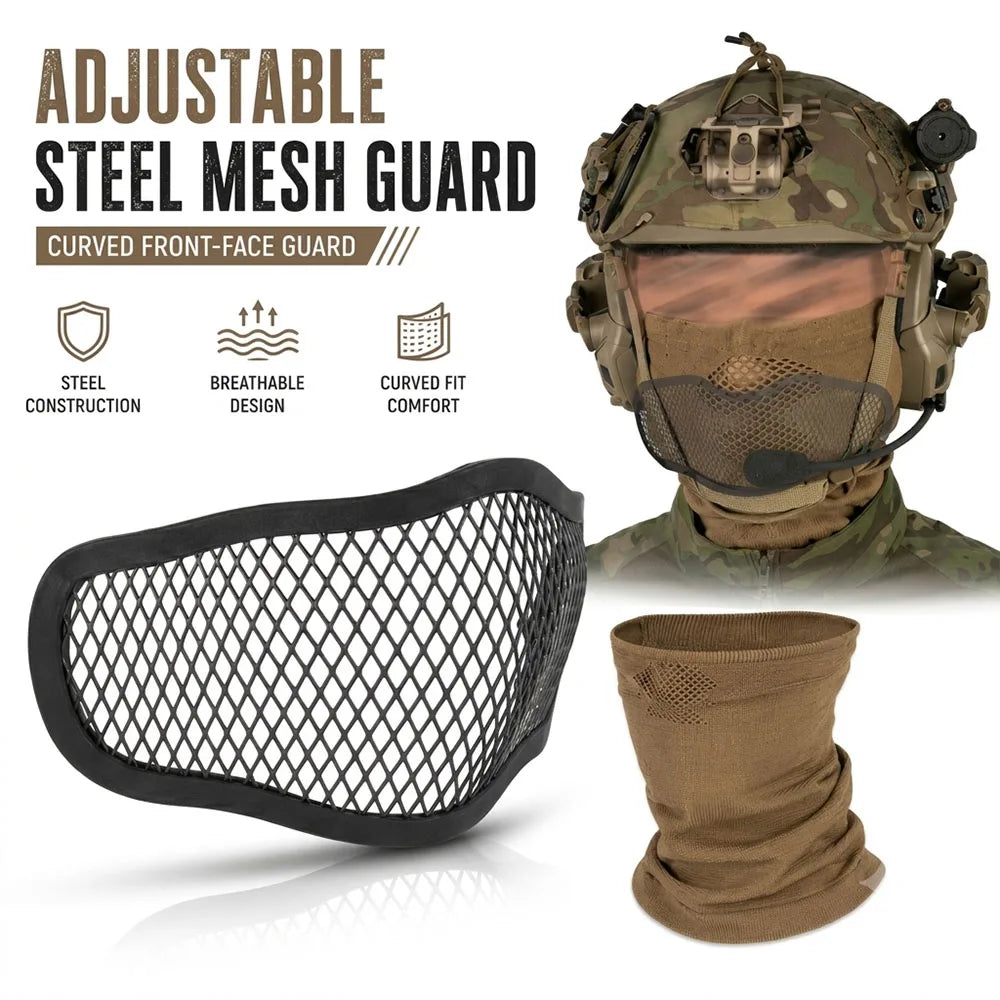 Tactical Protective Steel Mesh Face Mask  Breathable Knit Neck Gaiter for Wargame Cosplay Shooting Outdoor Combat Training Gear